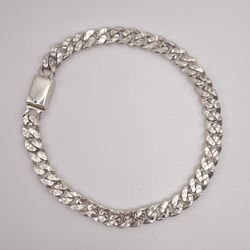 Solid 925 Sterling Silver 6.8mm Diamond-Cut Cuban Chain 8.5in Bracelet