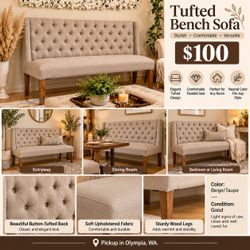 Beige Tufted Upholstered Bench Sofa – $100