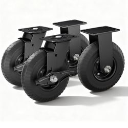 8inch Caster Wheels Set of 4 (2 Brake & 2 Fixed), 2200lb Heavy Duty Casters with Solid Rubber, Brake Plate Casters with Knobby Tread for Workbench, Do