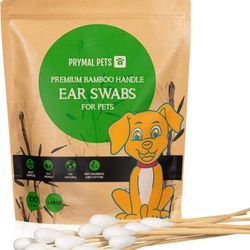 Prymal Pets 100 Count 6 Inch Professional Dog Ear Cleaning Swabs - Cotton Buds with Bamboo Wooden Handle for Puppies, Any Size & Breed - Multipurpose