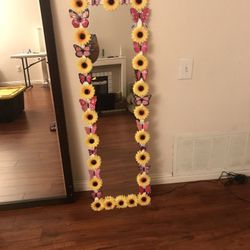 Sunflower mirror with pink butterflies