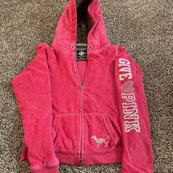 Women’s Vintage PINK Velour Bling Zip Up Hoodie Size S