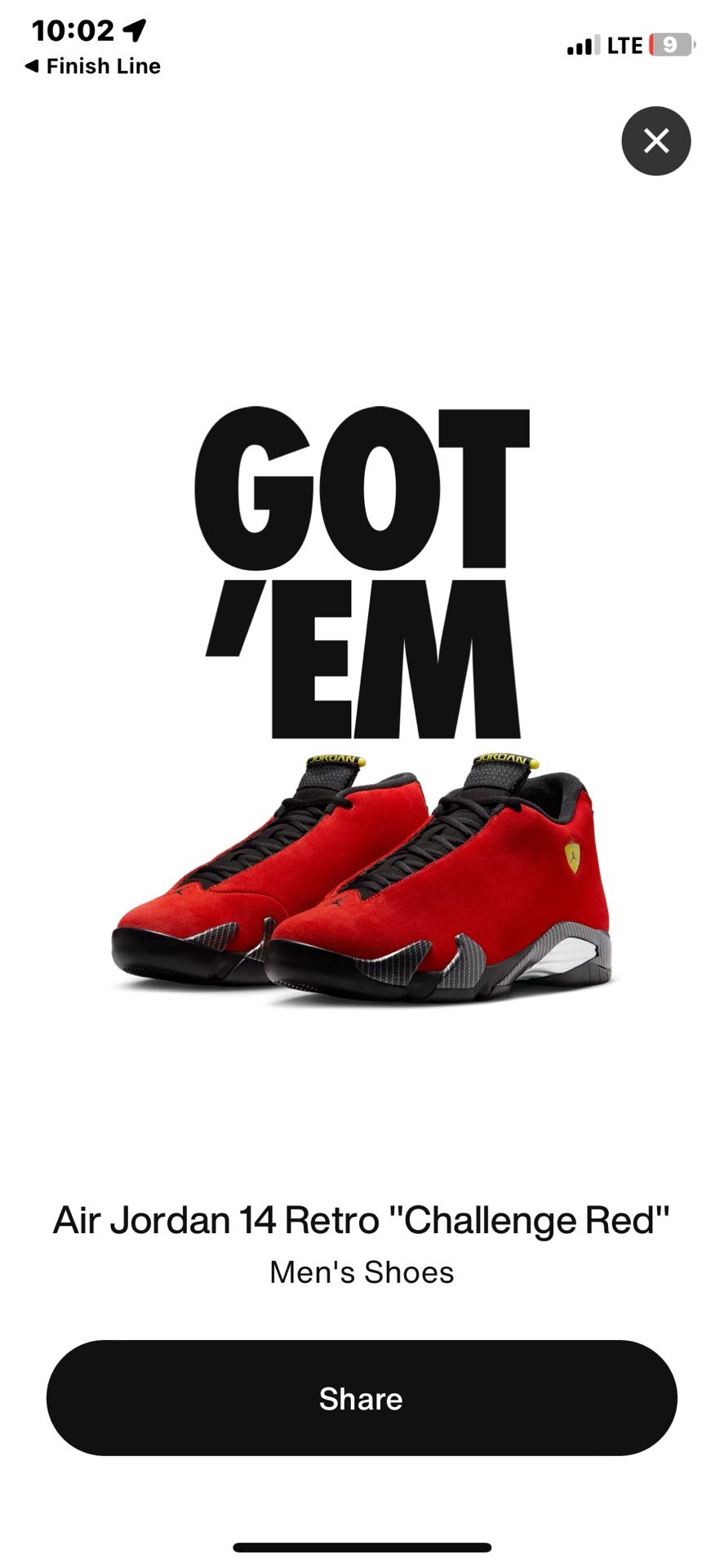 Jordan 14 Ferrari Size 7