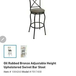 Oil Rubbed Bronze Adjustable Height Upholstered Swivel Bar Stool