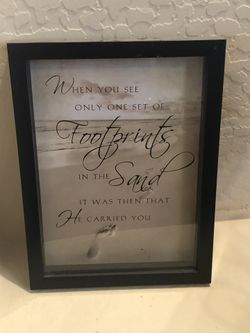 Footprints in the Sand Christian Religious Faith Art Framed Glass Box 