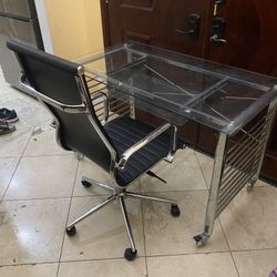 GLASS DESK LEATHER RIBBED SWIVEL DESK CHAIR FREE DELIVERY