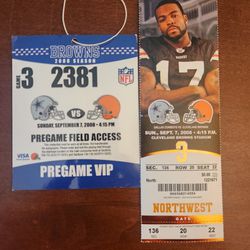 Dallas Cowboys At Cleveland Browns Week #1 Ticket Stub 09/07/08 + VIP Field Pass