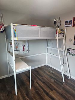 Ikea VITVAL loft bunkbed with desk- white and gray