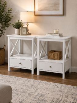Drawer, Farmhouse Nightstand, End Table/Bed Side/White Side Table for Small Spaces, Kids Room, Bedroom
Measurement: height 22. width 16x 15.5