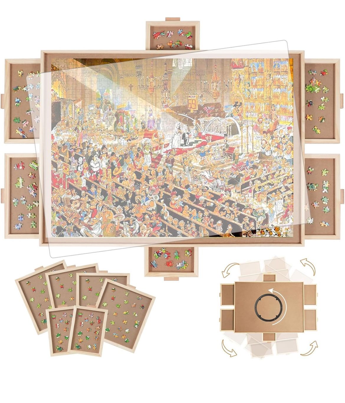 1000 Pieces Rotating Puzzle Board with 6 Drawers