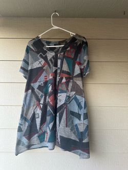 Inoah Art to Wear Geometric Abstract V-Neck Graphic Top Knit Made in USA XL