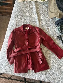 Red Leather Belted Jacket