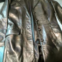 Dimitri Leather Long Trench Coat, Practically New