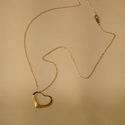 Solid 14 Kt Yellow Gold Open Heart Necklace