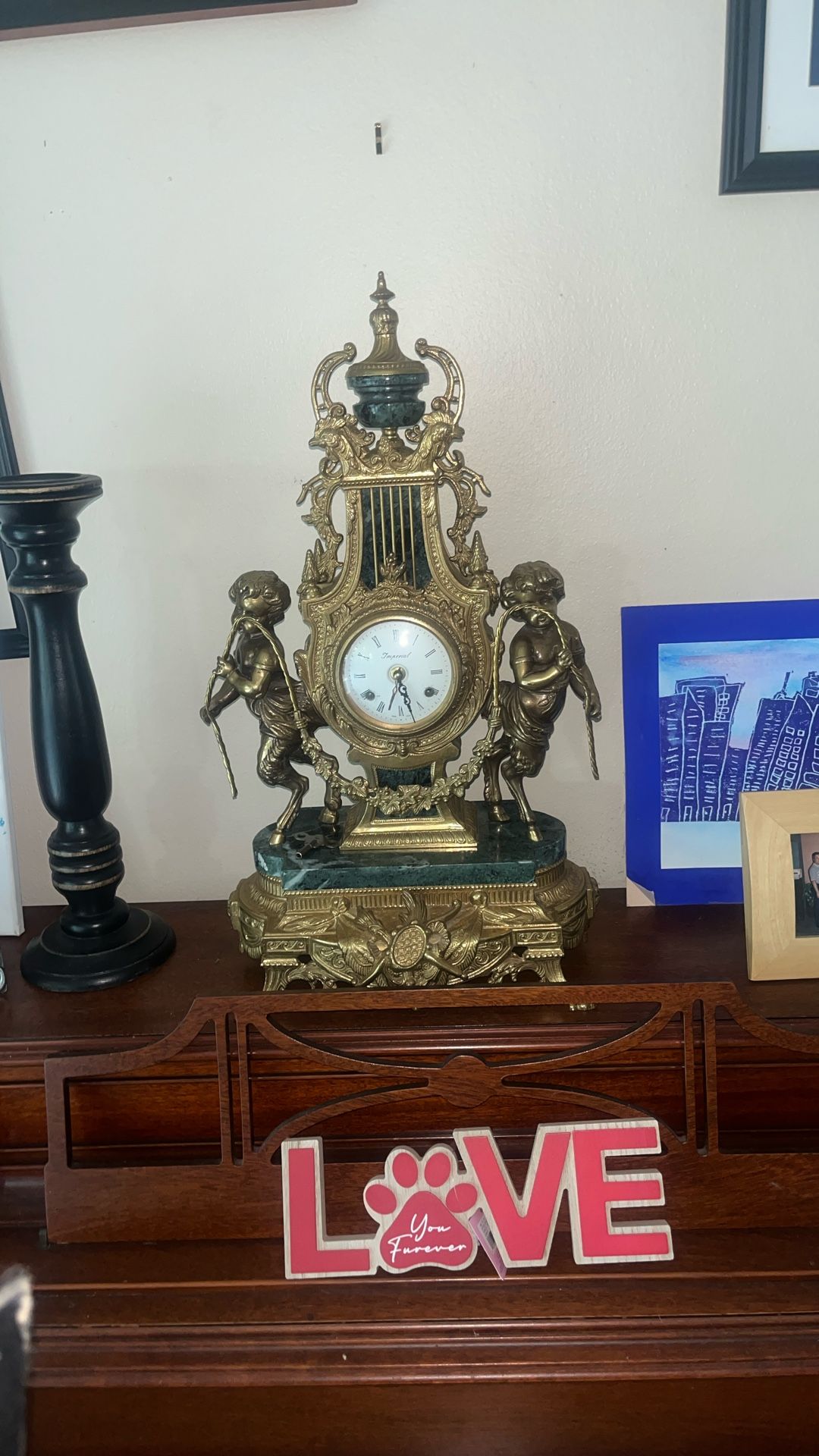 Louis XVI Style Bronze & Marble Mantle Clock
