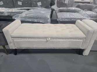 M-New 47" Velvet Storage Bench, Upholstered Bed Bench with Storage, End of Bed Ottoman with Wooden Legs,Bedside Storage Bench for Bedroom, Living Room