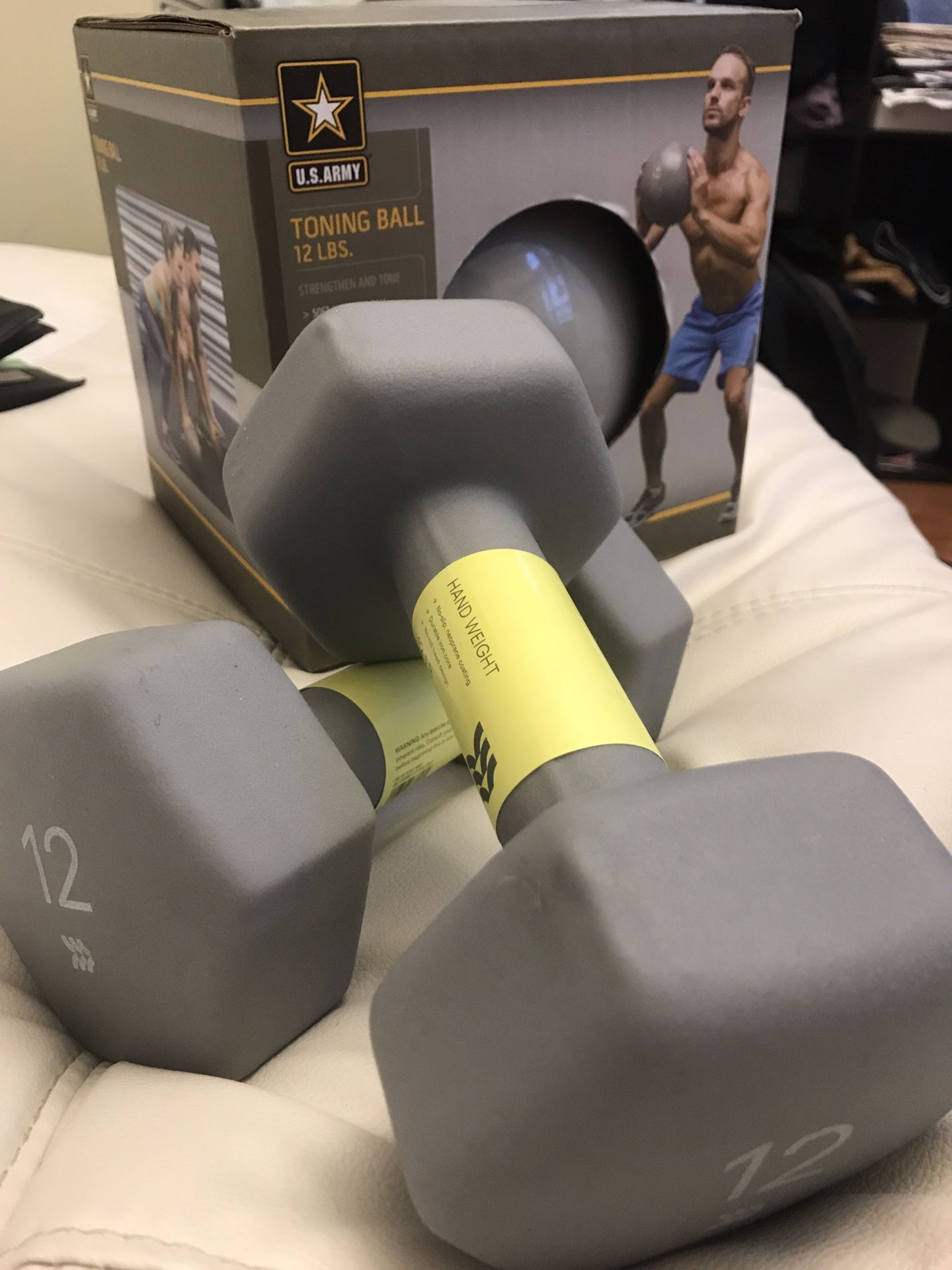 Brand new 12 pound set! 2-12 pound weights and toning ball!! Price offered or best price!