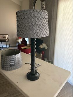 Black lamp base and two lampshades