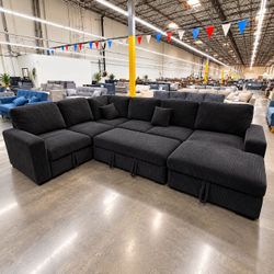 Large Black Corduroy  Sectional Sofa with pull out bed