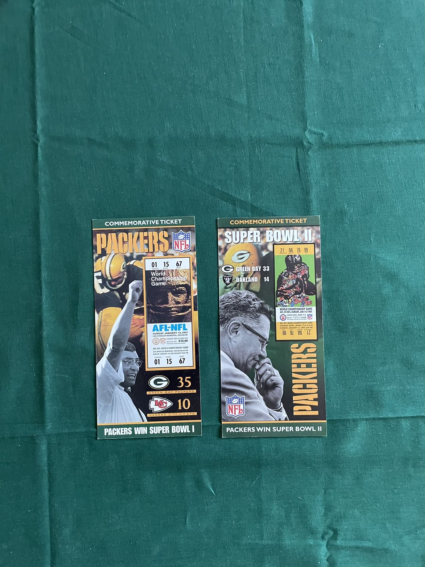 Green Bay Packers Super Bowl Commemorative Tickets Set Of 2. I & II