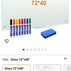 Dry Erase White Board for Wall 72"x40" Magnetic Glass Frameless Whiteboard Mount for Home School Supplies or Home Office Decor, Includes 8 Magnets, 8 