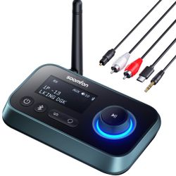 SOOMFON Bluetooth Transmitter For TV 3-In-1 Bluetooth 5.0 Transmitter Receiver For TV To 2 Headphones With LCD Display Adjustable Volume, Optical AUX