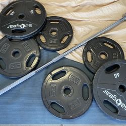 2 Inch Olympic Weights- Pair Of 45 Lb, 35 Lb, 25 Lb SA Gear and 7' Olympic Bar