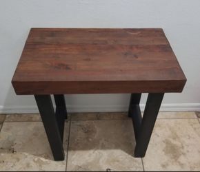 Industrial Wood Top Side Table