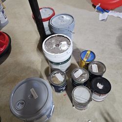 Lots Of New Paint 1 Gallon And 5 Gallon Grey's And Blues And Deck Paint 