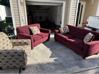 Sofa and loveseat with accent chair