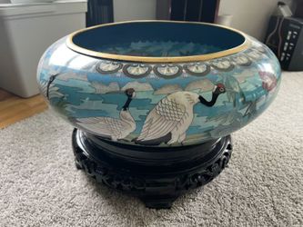 Large Big size Antique Chinese Cloisonne 19.5 inches brush Bowl