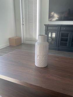 White Ceramic Vase with Embossed Pattern