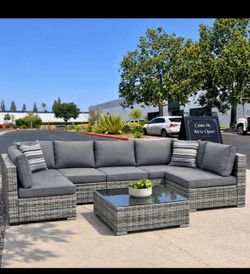 New 7 Pieces Wicker Outdoor Patio Furniture set Sectional Sofa Set ottoman table