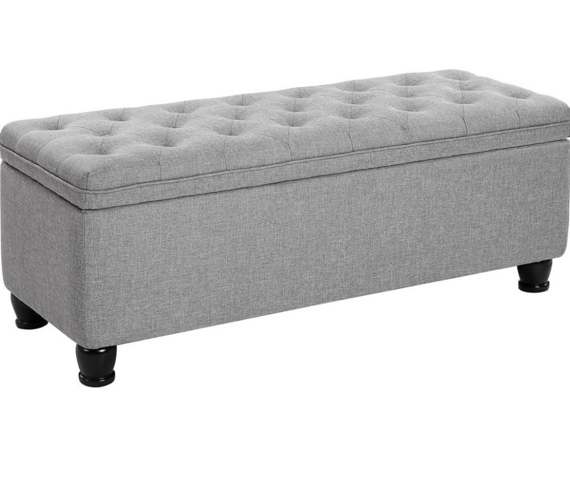 Storage Ottoman, Storage Bench, Tufted Entryway Bedroom Bench, 17.7 x 46.5 x 17.7 Inches, Hinges Easy Lid Operation, Wooden Legs, Linen-Lo