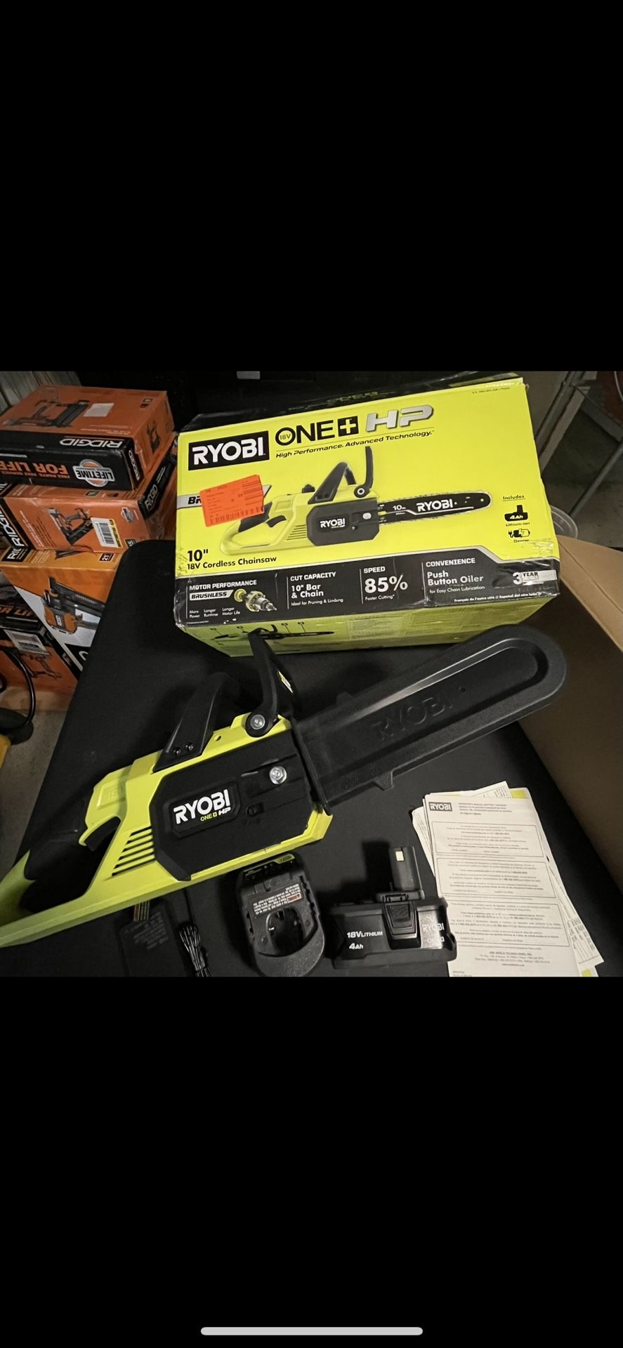 Ryobi 18V 10” Chainsaw With 4.0AH Battery And Charger