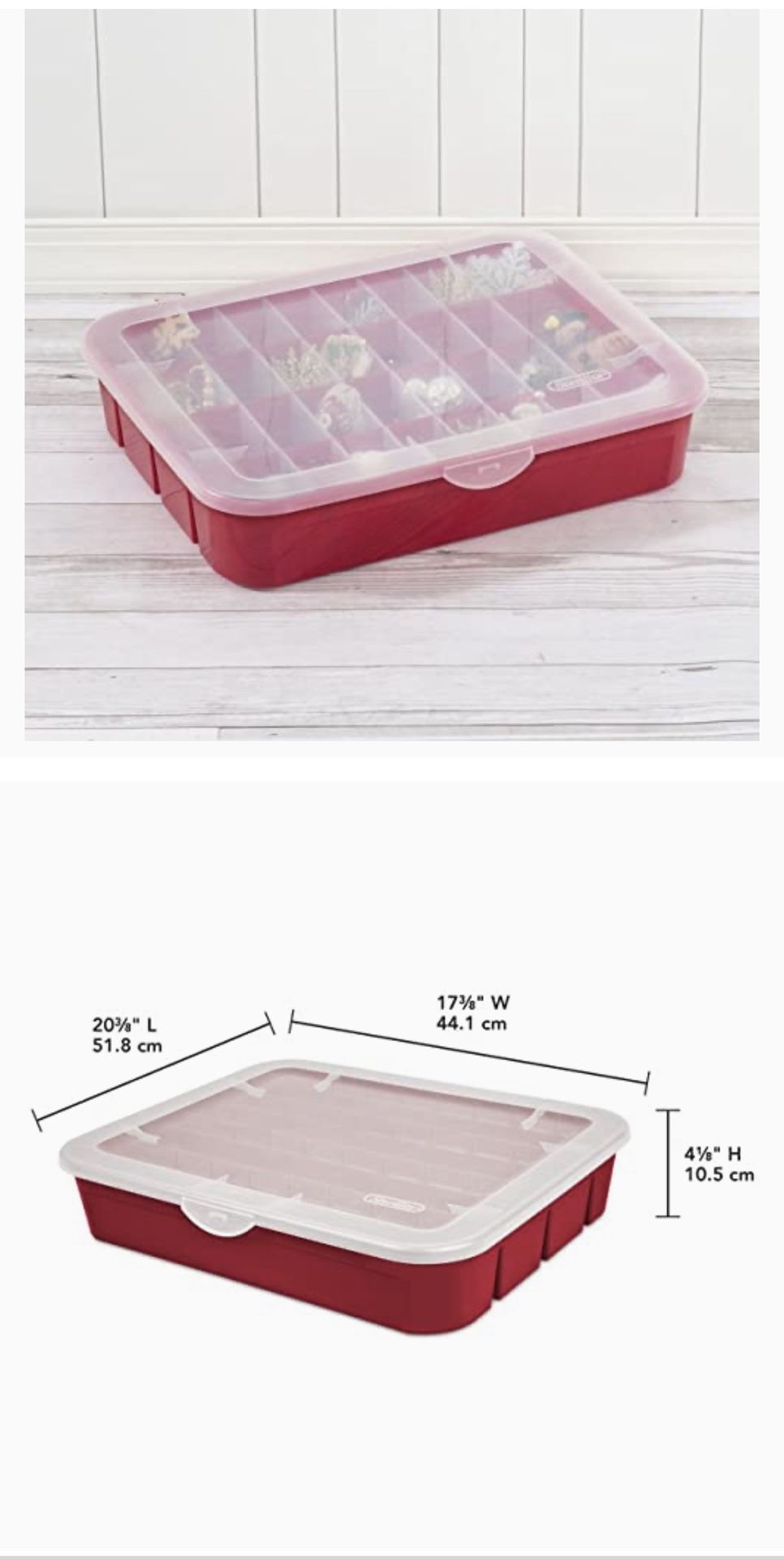 Sterilite Red Holiday Ornament Adjustable Storage Container Organizer Case- Holds 32 Ornaments