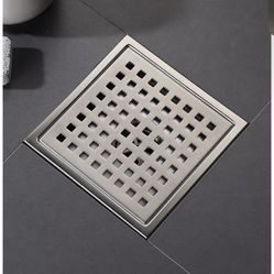 6 Inch Square Shower Floor Drain, Grille With Removable Cover, SUS304 Stainless Steel Brushed Nickel