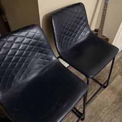Bar stool — Diamond pattern blue leather chairs — pickup