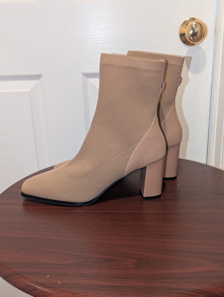 Cosy Island Size 9 Apricot Commute Square Toe Chunky Heeled Ankle Boots