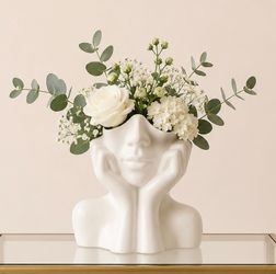 Modern Abstract Face Planter/Vase – White Ceramic