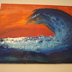 Hand Painted Art SUNSET WAVE 20 X 16