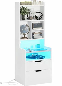 White Nightstand with LED and outlets