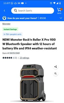 NEW! Monster Rock'n Roller X Pro 1100 W Bluetooth Speaker with 12 hours of battery life and IPX4 weather-resistant