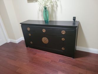 Black Asian-Style Sideboard with Brass Hardware