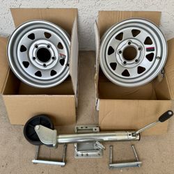 2 Take Off Triton Trailer Company OEM 13” Wheels & Take Off Trailer Jack  