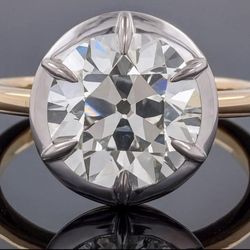 2.10 carat EF VS old European cut lab diamond two toned Georgian engagement ring