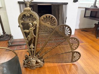 Fireplace guard fan brass
