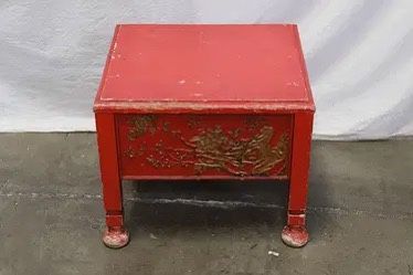 Chinese antique painted red lacquer wood stand with carved and gilt side panels
