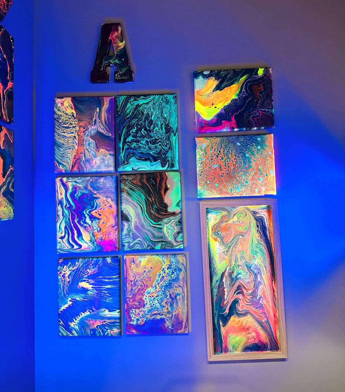 Custom paintings - Back Staples Canvases All Shapes And Sizes. Black light And Glow Infused
