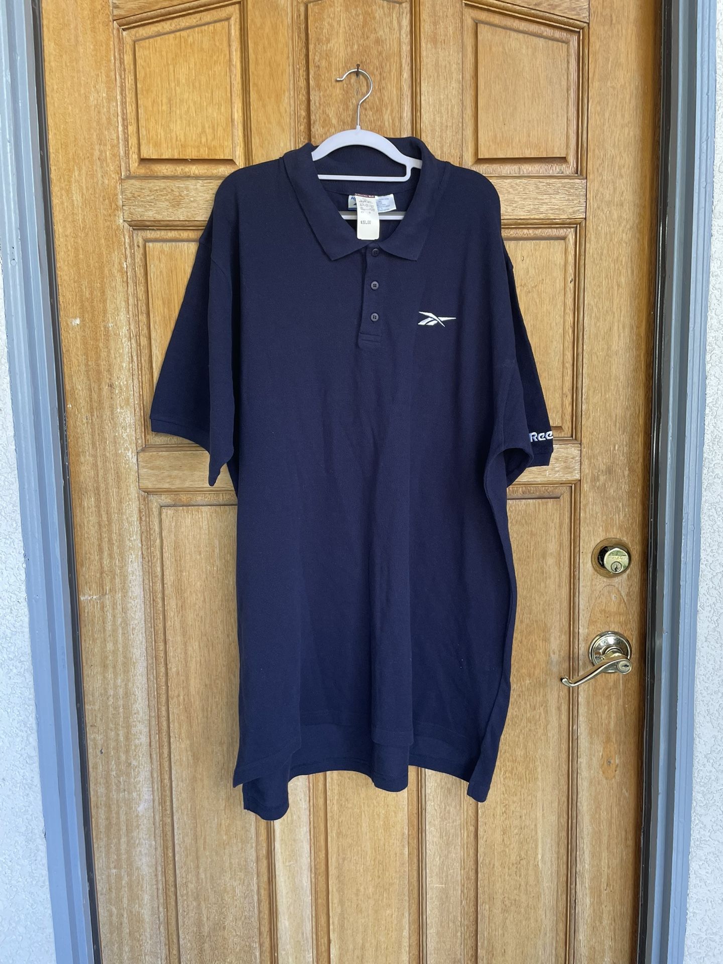 Vintage Reebok Polo Shirt Men's XL Blue Short Sleeve Embroidered Logo 90s Y2K
